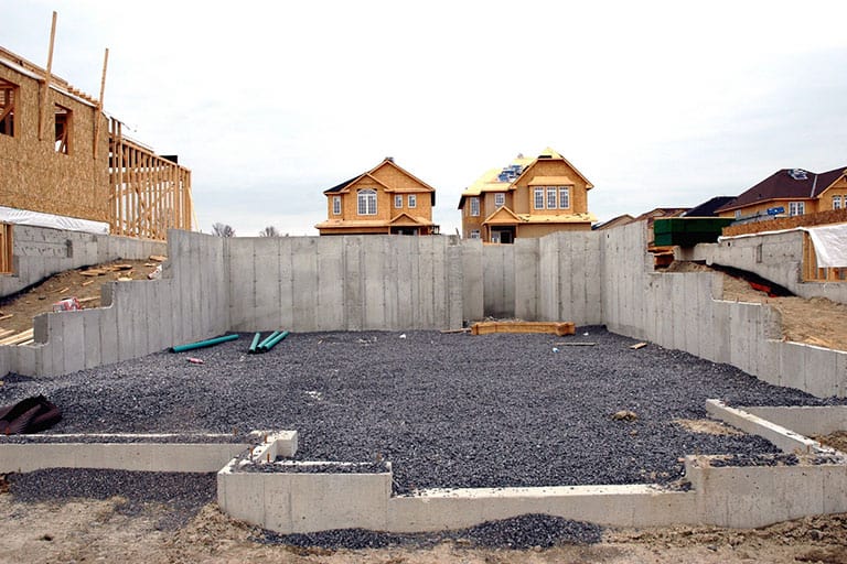 A home’s foundation during the construction process